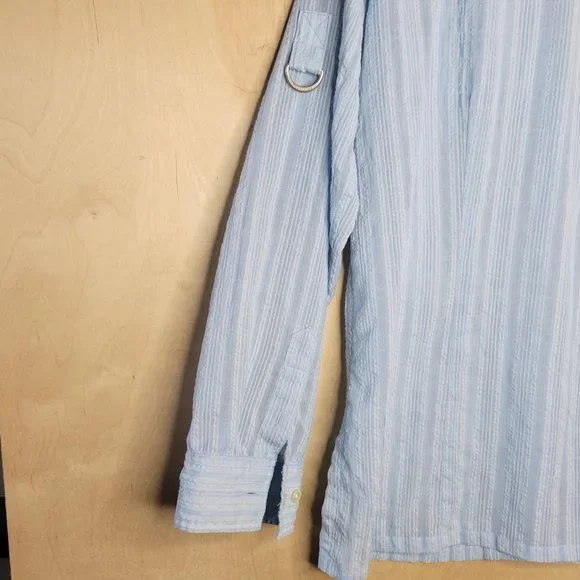 Jones New York Powder Blue Rolled Sleeve Sheer Searsucker Blouse Women Size M - Picture 11 of 12
